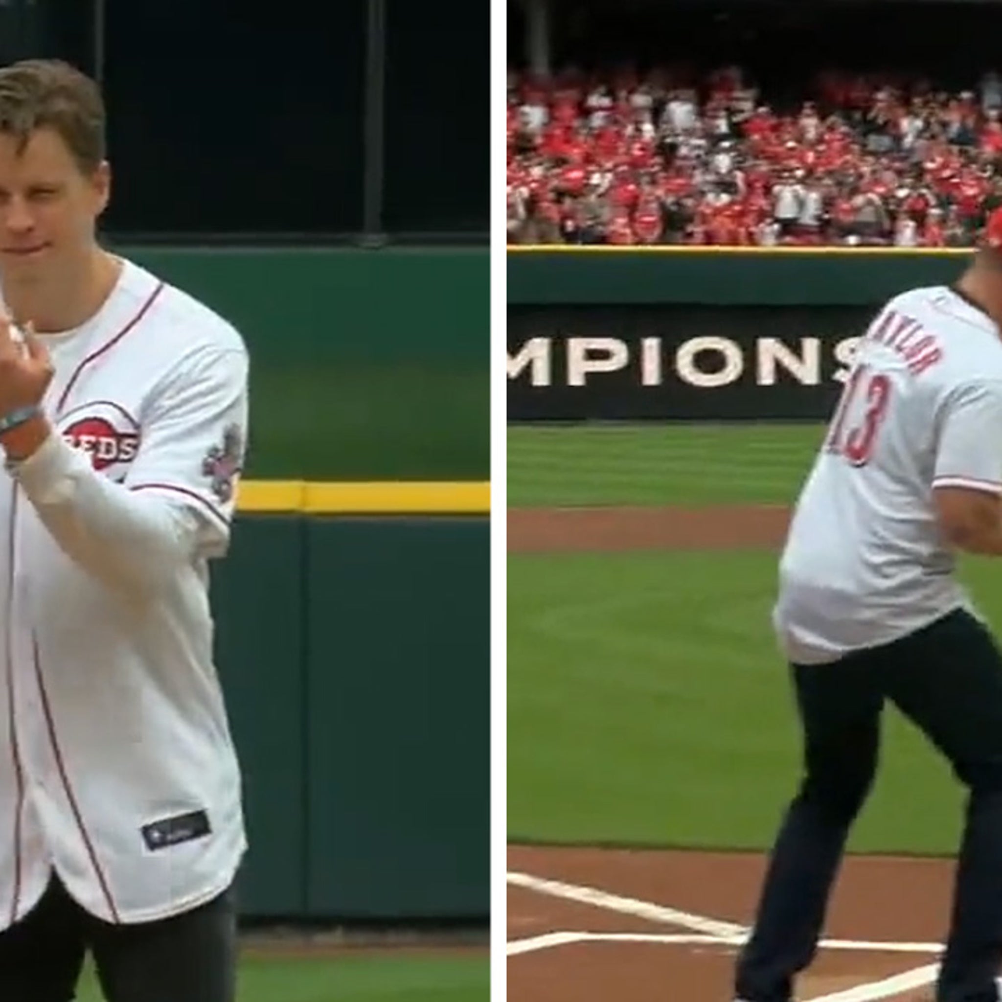 Joe Burrow's girlfriend cheers him on for Reds' first pitch