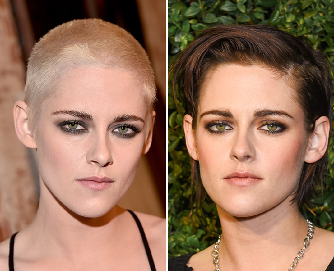 Kristen Stewart's buzz cut vs. long hair