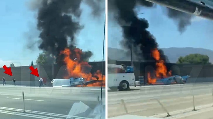 Plane Crashes Onto Freeway, Catches Fire As Passengers Escape Wreckage.jpg