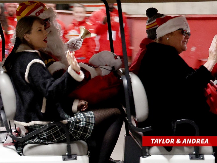 Taylor Swift rides in a golf cart with Santa at Chiefs game - Good Morning  America