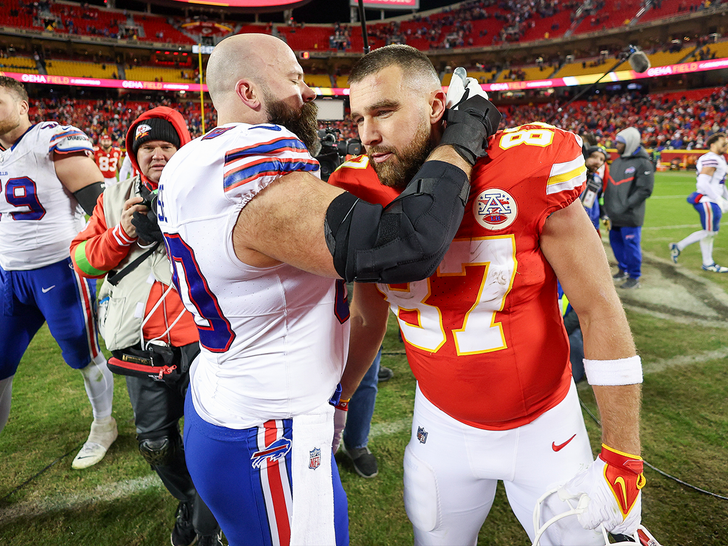 sub Mitch Morse with Travis Kelce getty