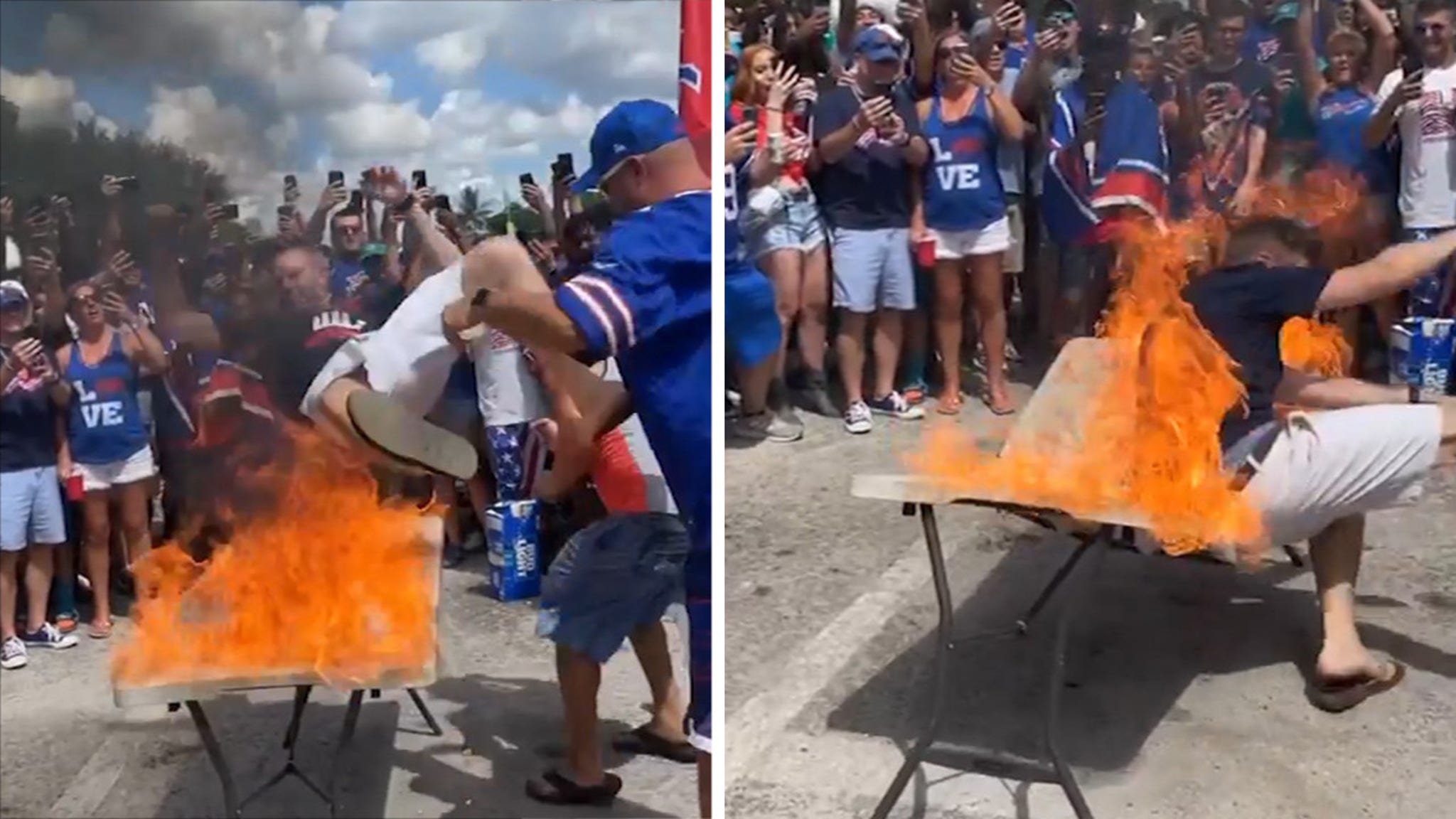 Bills Fans Throw Guy Onto Table Set on Fire Ahead of Miami Game