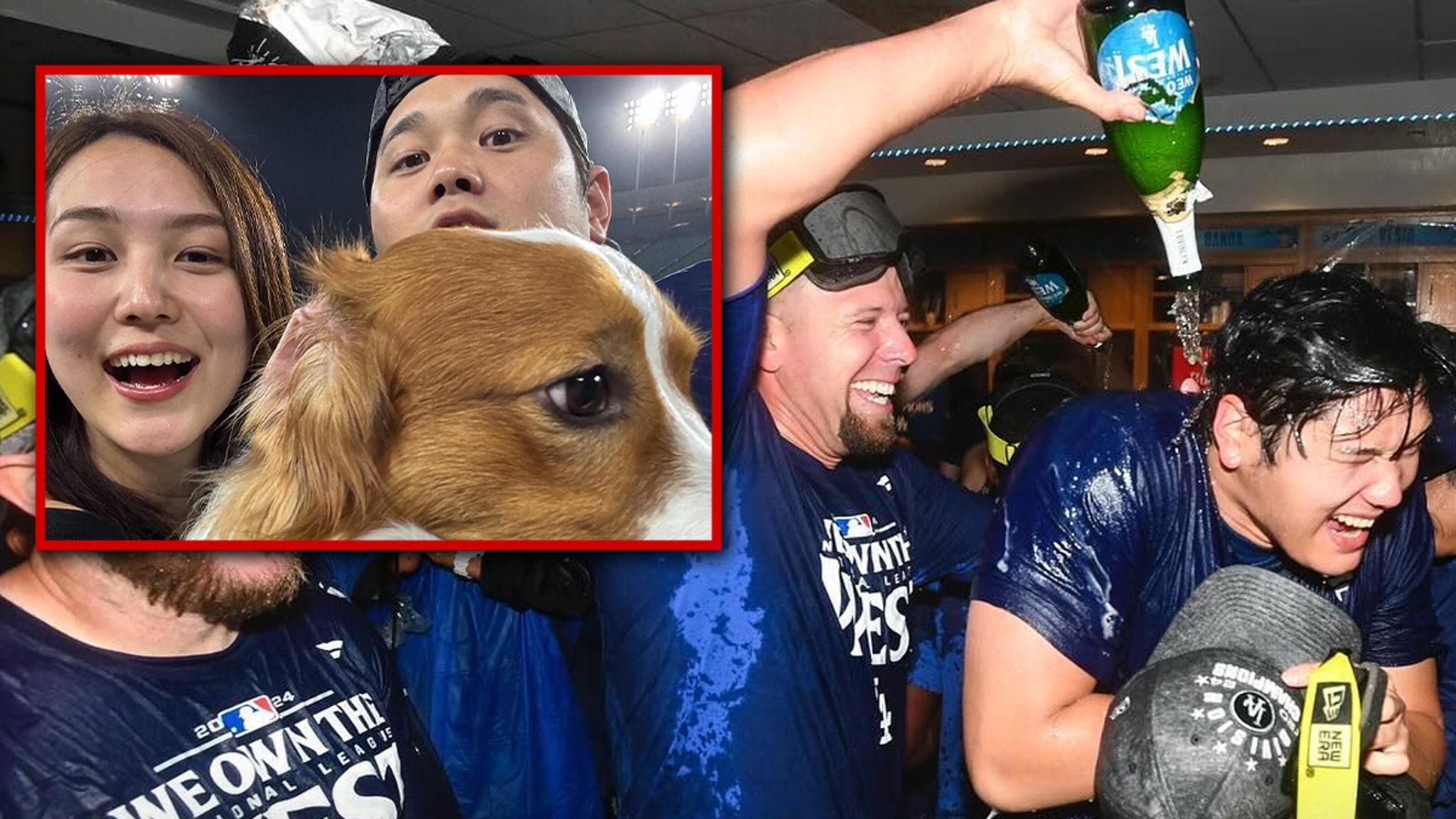 Shohei Ohtani celebrates NL West title with decoy and champagne