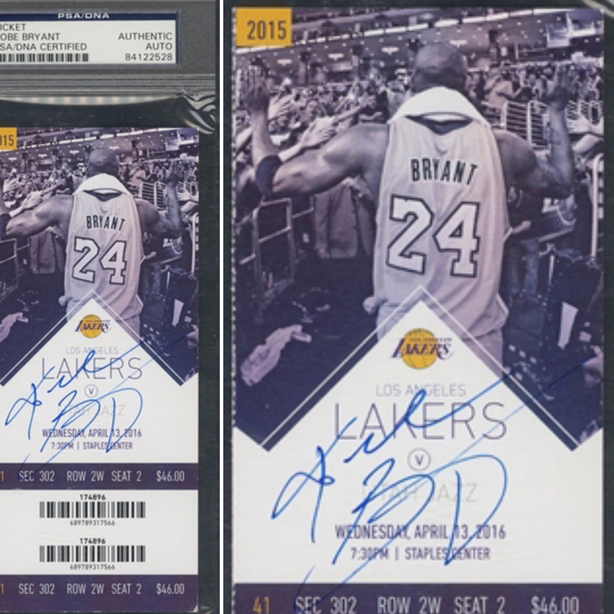 Kobe Bryant Autographed/Signed Los Angeles Lakers Purpl
