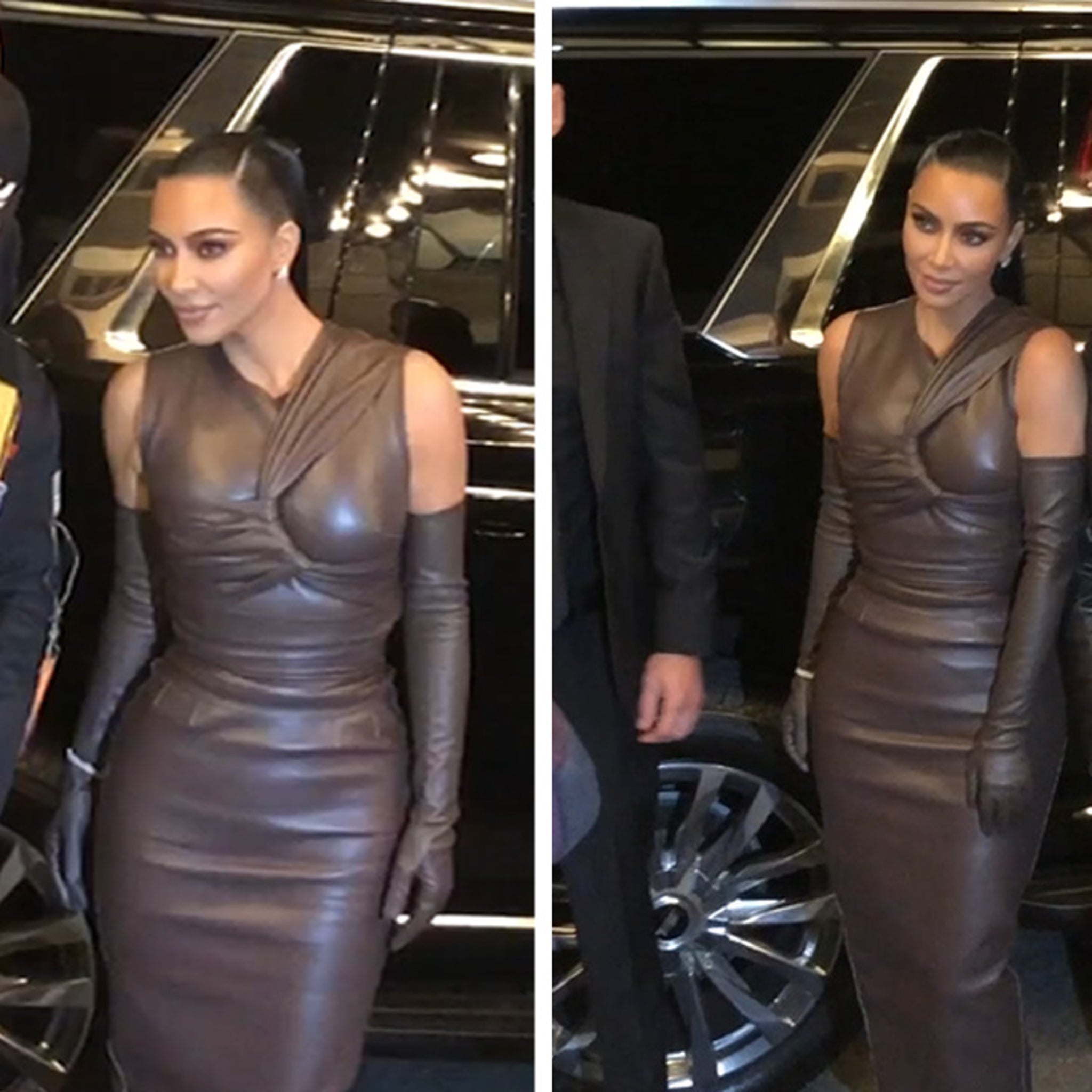 Kim Kardashian Wows in Brown Leather Outfit While Being Honored at