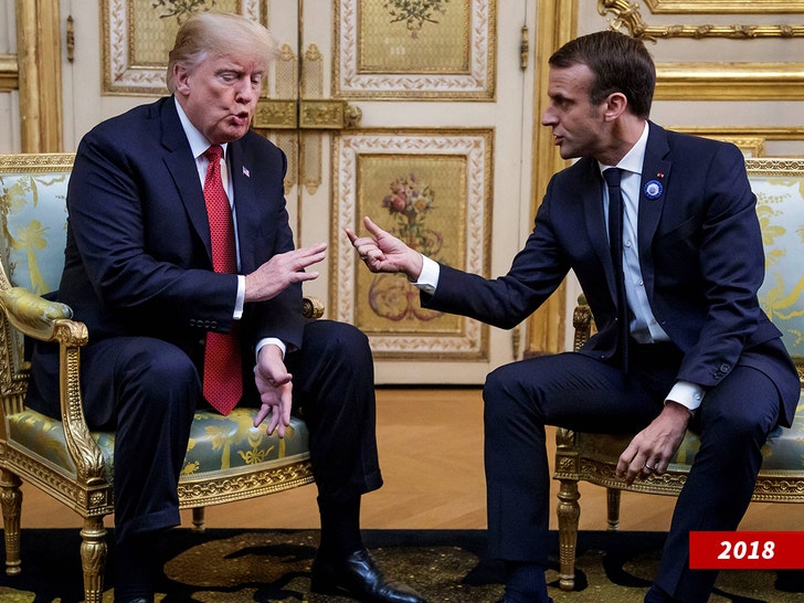 President Trump and French President Emmanuel Macron talking