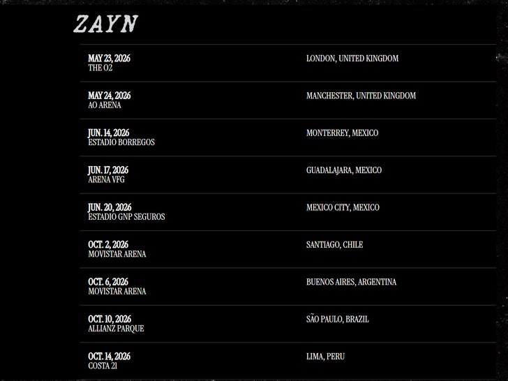 sub zayn tour dates