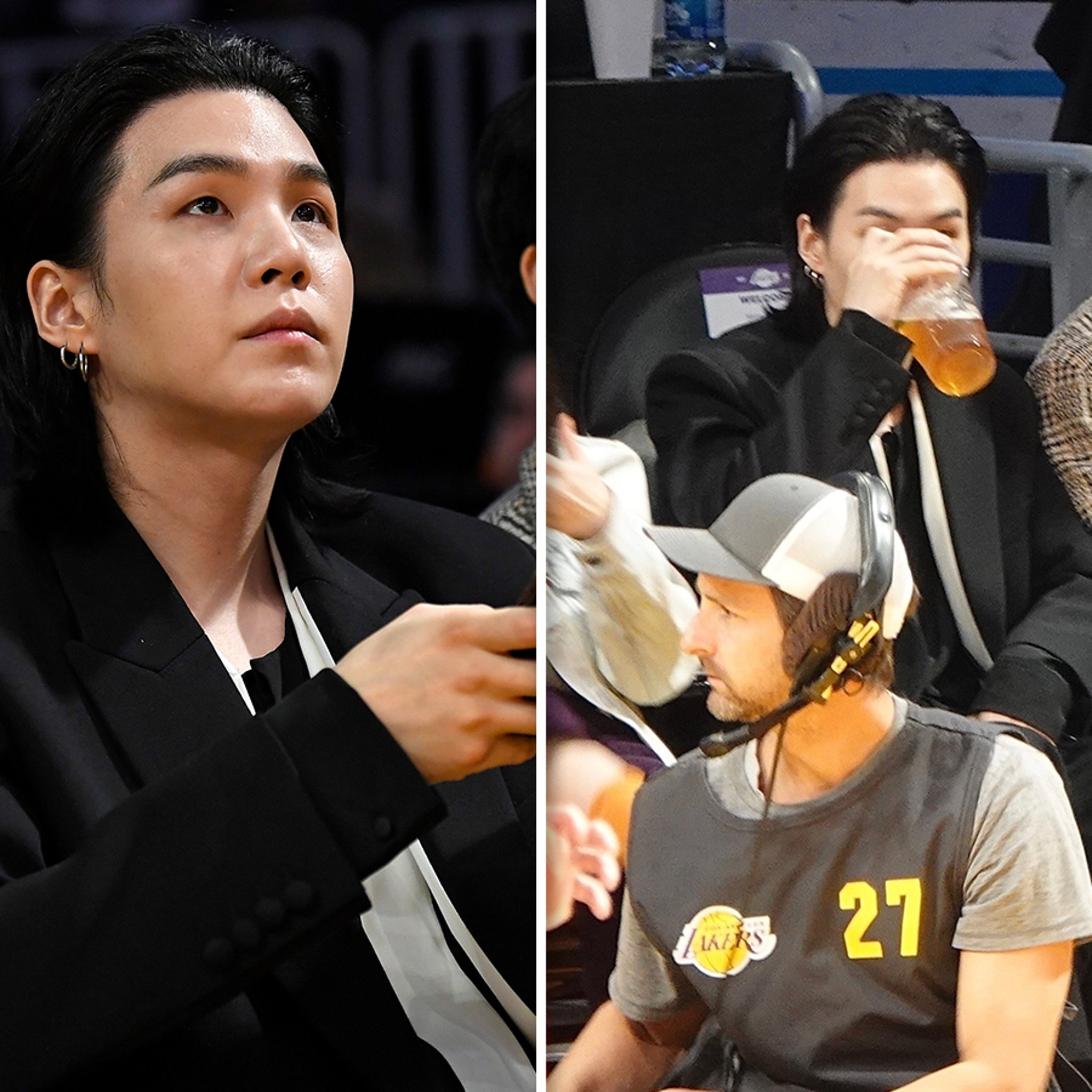 BTS' Suga Sips Beer Courtside At Laker Game, Leaving Warriors