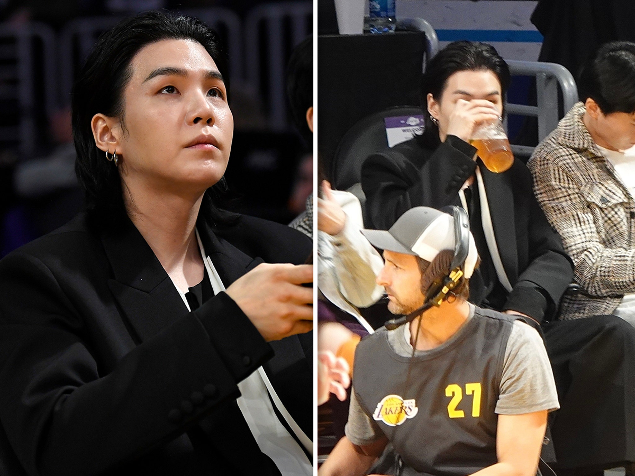 BTS' Suga Sips Beer Courtside At Laker Game, Leaving Warriors