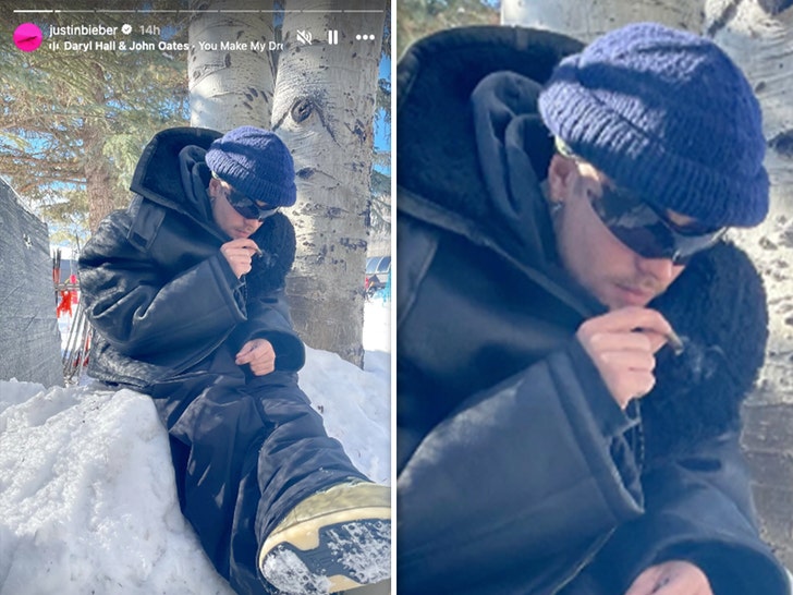 justin bieber smoking on snow mound insta 1