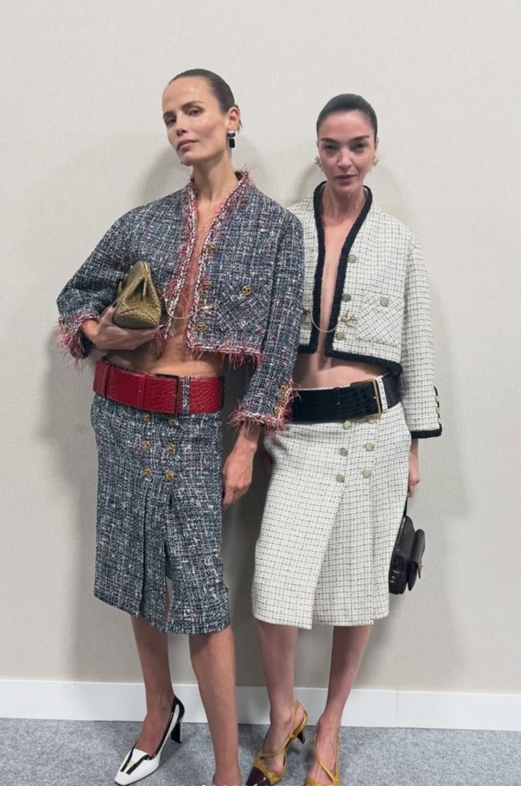 The Lions Natasha Poly and Mariacarla Boscono showed off their looks backstage before hitting the Chanel runway in Paris.