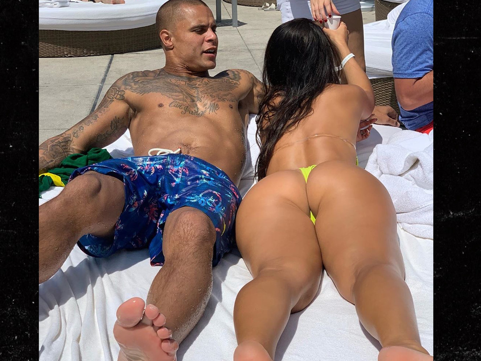 NFL's Jordan Poyer Lounges Next to Rachel Bush's Butt