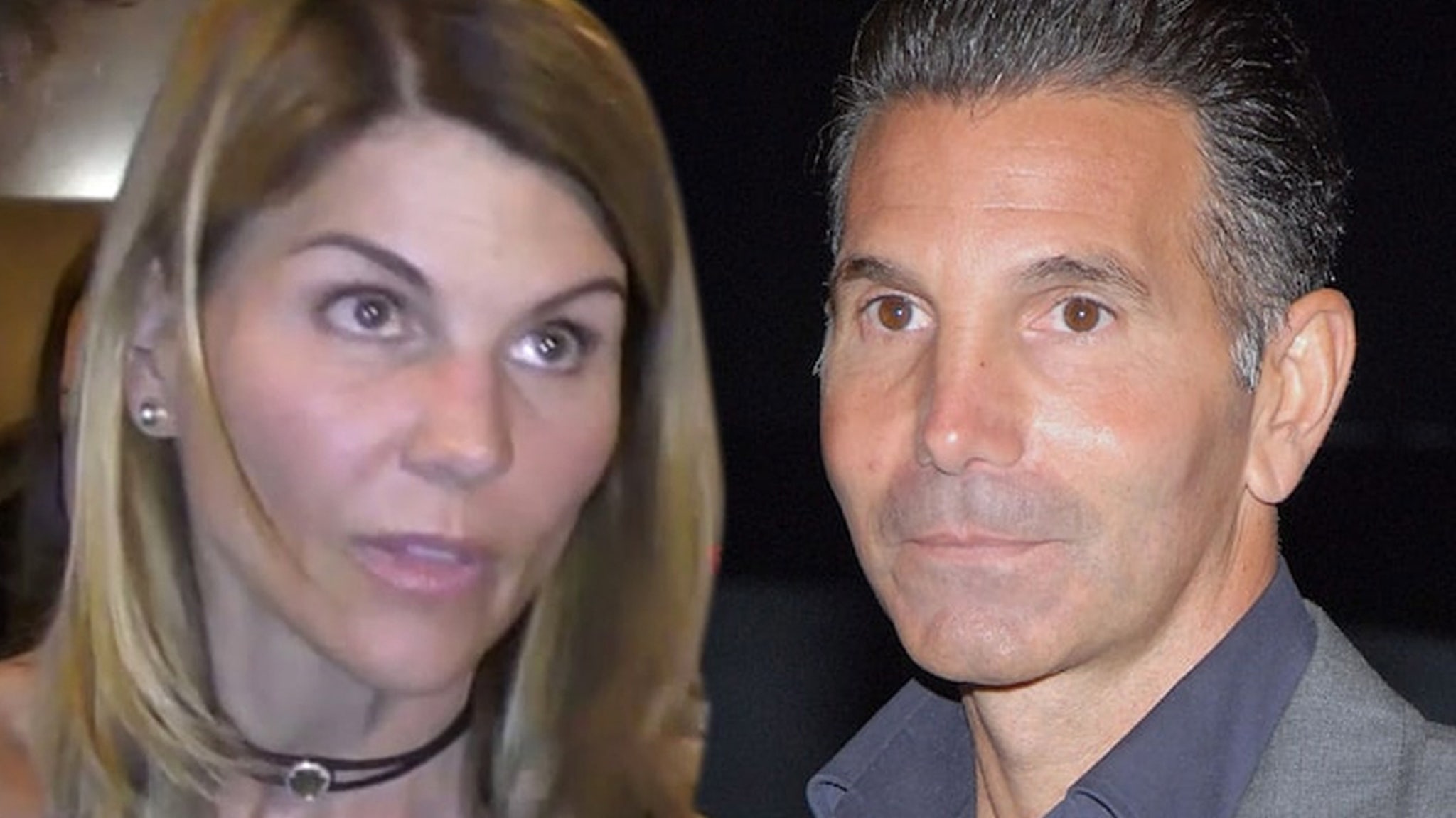 Lori Loughlin with her head down, her husband still in quarantine