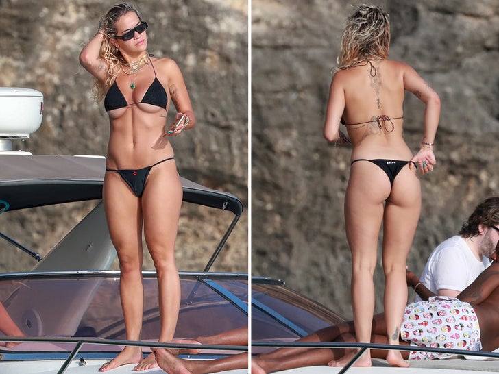 Rita Ora's Itty Bitty Black Bikini in Ibiza