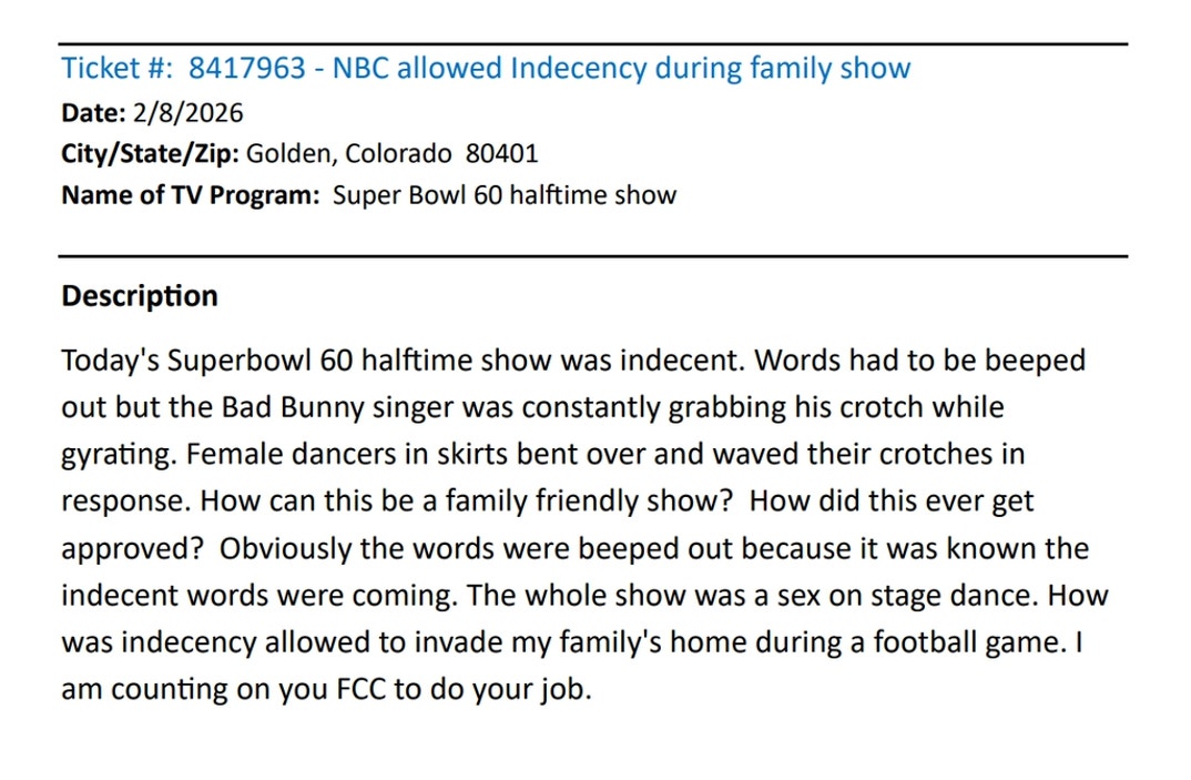 Super Bowl Half Time Complaints 6