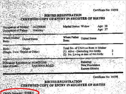 Dannielynn Hope Marshall Stern's birth certificate