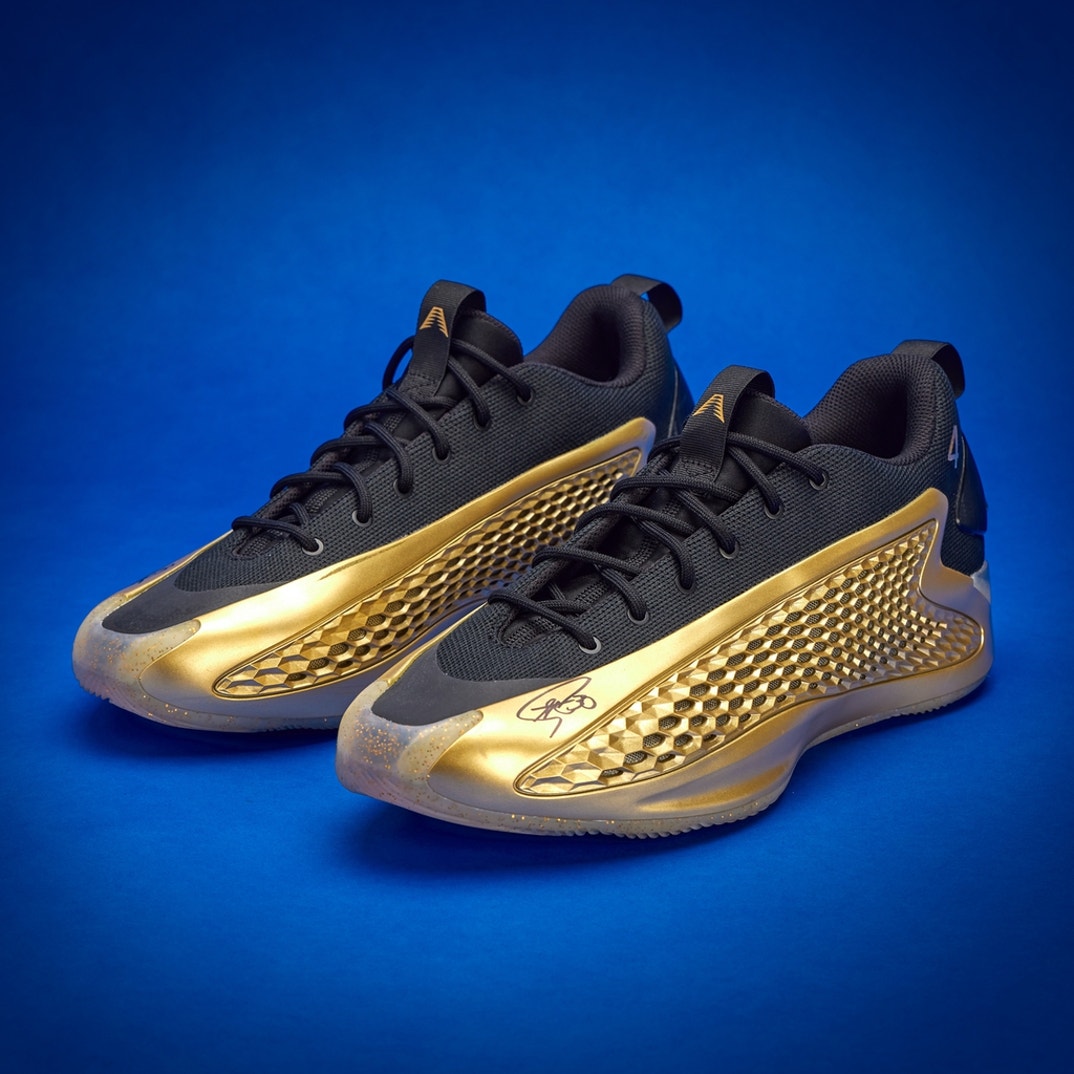 Adidas AE 1 Low “Gold Medal” PE — referencing Curry and Anthony Edwards’ shared Olympic gold in Paris.