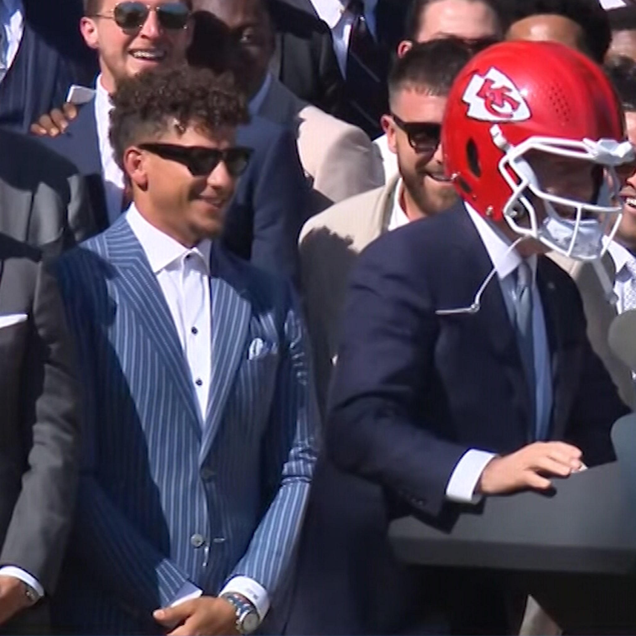 biden football helmet Joe Biden Dons Chiefs Helmet During White House Super Bowl Celebration