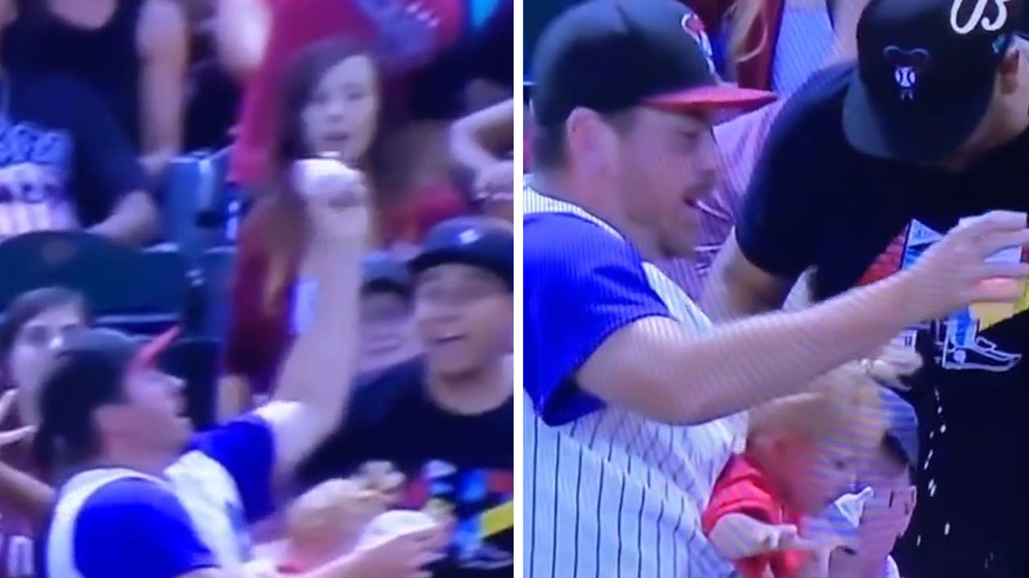 Dad Almost Drops Baby Catching Foul Ball Barehand at D-Backs Game
