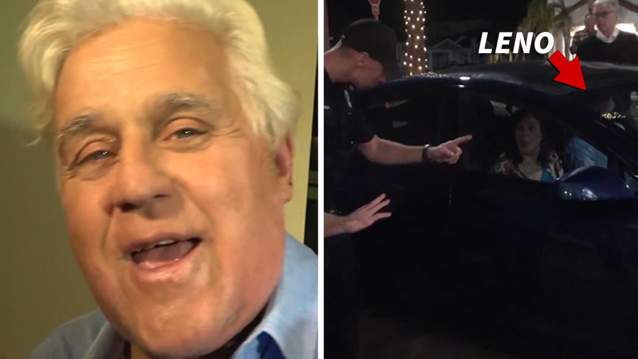 Jay Leno Arrives for First Comedy Gig Since Getting Burned, Grazes Cop Car